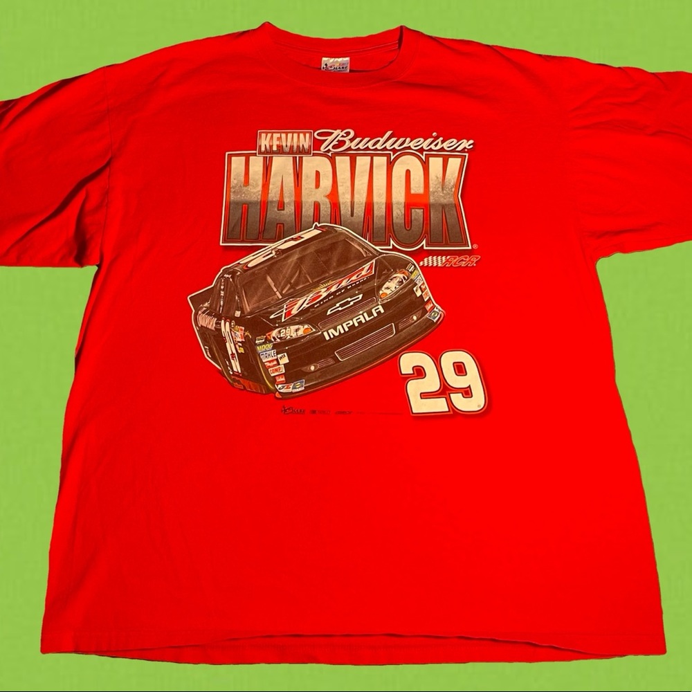 🆕Vintage Nascar Kevin Harvick 29 Budweiser Chevy Impala Graphic T-Shirt